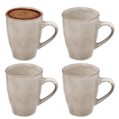 Koffiemokken Pompei - 4x stuks - Keramiek - beige - 370 ml - 9 x 11 cm - old stone look