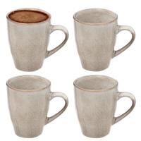 Koffiemokken Pompei - 4x stuks - Keramiek - beige - 370 ml - 9 x 11 cm - old stone look Koffiemokken Pompei - 4x stuks - Keramiek - beige - 370 ml - 9 x 11 cm - old stone look