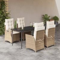 5-delige Tuinset met kussens poly rattan beige