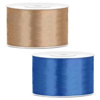 Sierlinten/cadeaulinten/satijnen linten - Set 2x stuks - goud en blauw - 38 mm x 25 meter