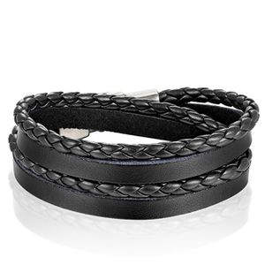 Leren Wrap armband LGT Jewels Gevlochten leer Zwart