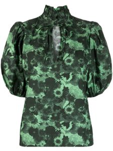 GANNI blouse fleurie à col volanté - Noir