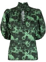 GANNI blouse fleurie à col volanté - Noir