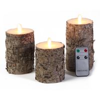 Kaarsen set 3 berkenhout LED stompkaarsen met afstandsbediening - thumbnail