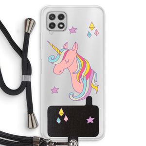Roze eenhoorn: Samsung Galaxy A22 4G Transparant Hoesje met koord