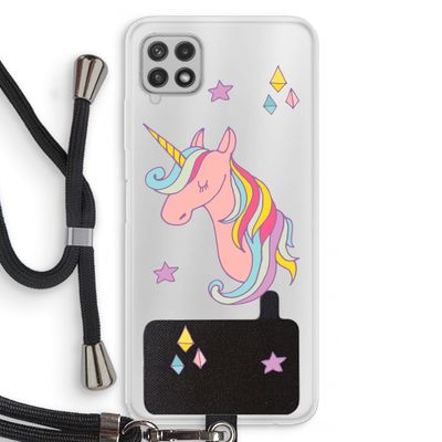 Roze eenhoorn: Samsung Galaxy A22 4G Transparant Hoesje met koord