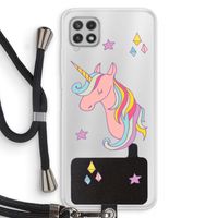 Roze eenhoorn: Samsung Galaxy A22 4G Transparant Hoesje met koord