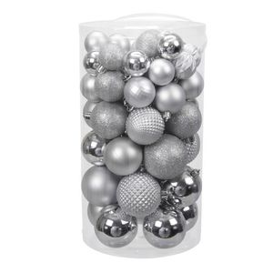 Othmar Decorations Kerstballen - 60x st - zilver - 4 tot 7 cm - kunststof - Kerstbal