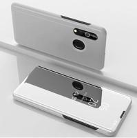 Galvaniseren spiegel horizontale Flip lederen case voor Samsung A20 E met houder (zilver)