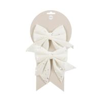 Decoratie strikken - 2x st - wit - 12 x 13 cm - polyester - feeststrikjes - thumbnail