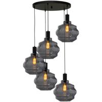 Masterlight 5-lichts vide hanglamp - zwart -Porto met Ball smoke glazen - Ø 30cm - 2712-05-05-50-5-4