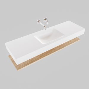 Badkamermeubel BWS Ibiza 150 cm met Washed Oak Planchet Solid Surface Wastafel Mat Wit (acht varianten)