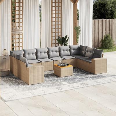 11-delige Tuinset met kussens poly rattan beige