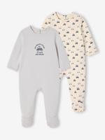 Set van 2 babyslaappakje voor pasgeborenen in fleece "auto's" bleekblauw