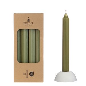 Potlood kaarsen set 4 stuks dia. 2.2 x H 20 cm mos groen - Hortus