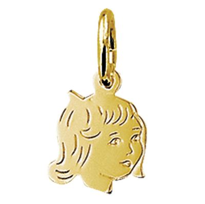 Hanger Kinderkopje Meisje geelgoud 12,5 x 9 mm