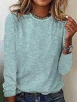 Striped Loose Casual Crew Neck T-Shirt - thumbnail