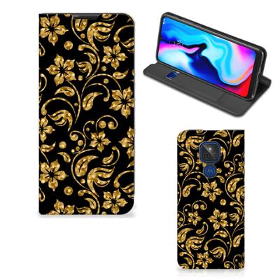 Motorola Moto G9 Play Smart Cover Gouden Bloemen Motorola Moto G9 Play Smart Cover Gouden Bloemen