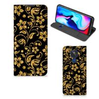 Motorola Moto G9 Play Smart Cover Gouden Bloemen