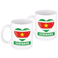 2x stuks hartje vlag Suriname mok / beker 300 ml