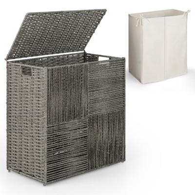 110L Wasmand met Deksel met Praktische Handgrepen en Uitneembare Binnenzak 2-Delige Opvouwbare Wasmand Grijs