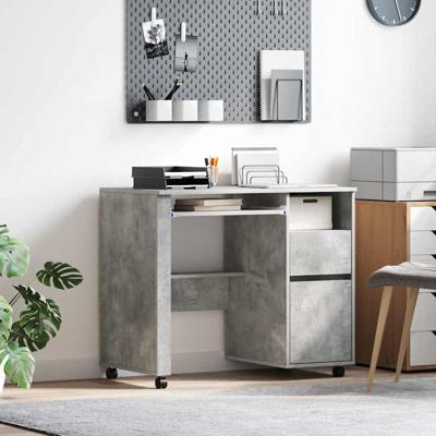 Bureau met Wielen Betonnen Eik 91 x 50 x 77 cm Bewerkt hout