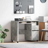 Bureau met Wielen Betonnen Eik 91 x 50 x 77 cm Bewerkt hout
