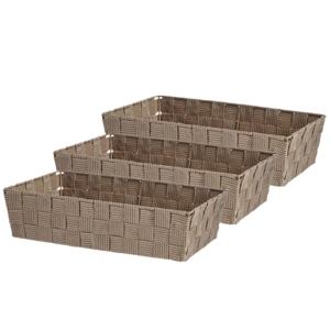Kast/badkamer opbergmandjes - Set van 3x stuks - beige - 34 x 21 x 8,5 cm - opbergmanden