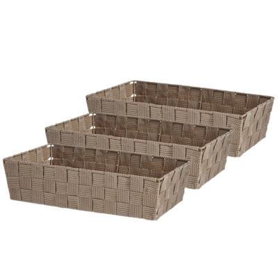 Kast/badkamer opbergmandjes - Set van 3x stuks - beige - 34 x 21 x 8,5 cm - opbergmanden