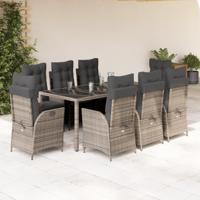 9-delige Tuinset met kussens poly rattan grijs
