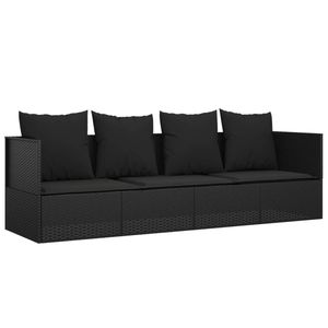 vidaXL Loungebed met kussens poly rattan zwart