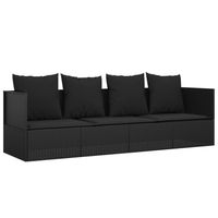 vidaXL Loungebed met kussens poly rattan zwart - thumbnail