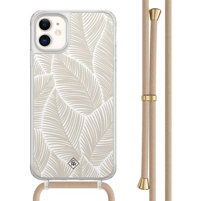 iPhone 11 hoesje met beige koord - Palm leaves beige