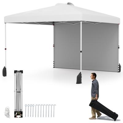3 x 3 m Pop-up-paviljoen met Zijwand Draagbaar Tuinpaviljoen Inclusief Schaduwdoek met rol tas Wit