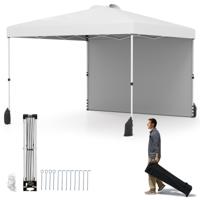 3 x 3 m Pop-up-paviljoen met Zijwand Draagbaar Tuinpaviljoen Inclusief Schaduwdoek met rol tas Wit