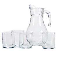 Glazen karaf/schenkkan met deksel - 1,8 liter - met 4 drinkglazen van 400 ml