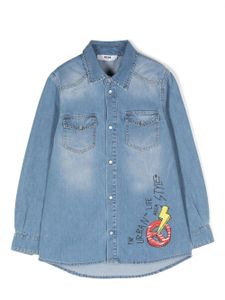 MSGM Kids chemise à logo imprimé - Bleu