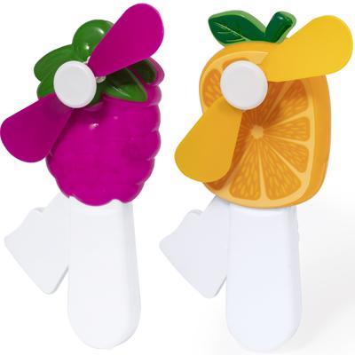 Mini ventilator/handventilator - 2x stuks - druif/sinaasappel - verkoeling - festival/zomer