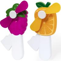 Mini ventilator/handventilator - 2x stuks - druif/sinaasappel - verkoeling - festival/zomer