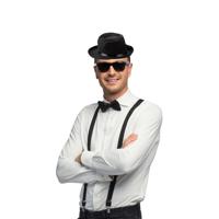 Carnaval verkleedset Gangster - hoed/bretels/bril/strikje - wit - heren/dames - verkleedkleding