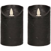 2x LED kaarsen/stompkaarsen zwart met dansvlam 12,5 cm - LED kaarsen - thumbnail