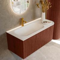 Badmeubel Mondiaz Kurve | 105 cm cm | Meubelkleur Ruby | Wastafelkleur Talc | Solid surface | Wasbak links zijde spoelbak | 1 kraangat