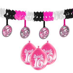 Sweet 16/Sixteen versiering pakket slingers/ballonnen roze