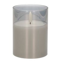 1x stuks luxe led kaarsen in grijs glas D7,5 x H10 cm met timer - LED kaarsen - thumbnail