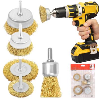 Set Staalborstels voor Boormachine - Schijf-, Kom- en Cilindervorm - Messing Gecoat Set Staalborstels voor Boormachine - Schijf-, Kom- en Cilindervorm - Messing Gecoat