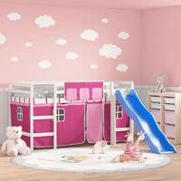 Kinderhoogslaper met gordijnen 90x190 cm grenenhout roze