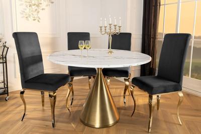 Ronde eettafel ELEGANCIA 130 cm wit marmer goud metaal met zuilvoet - 45898