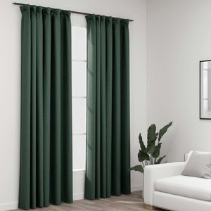 VidaXL Gordijnen linnen-look verduisterend haken 2 st 140x225 cm groen