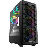 Sharkoon rgb hex midi tower behuizing (zwart | 2x usb-a | 1x usb-c | rgb | tempered glass)