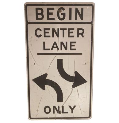 Begin Center Lane Only Straatbord - Origineel